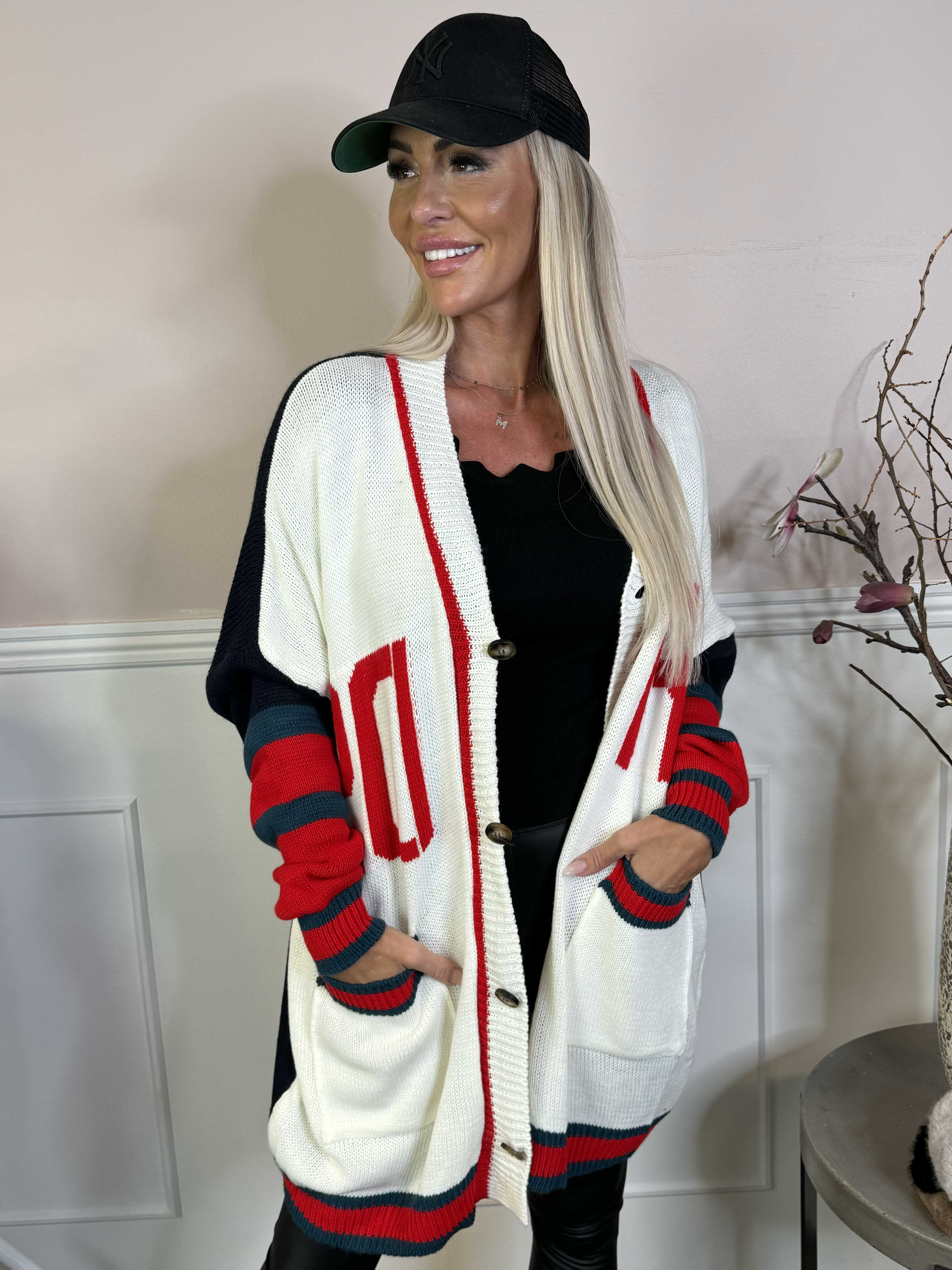 Diah - Flerfarvet college strikcardigan